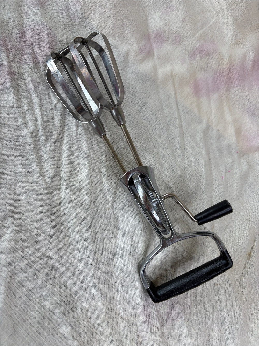 Vintage Hand Crank Egg Beater - Silver and Black